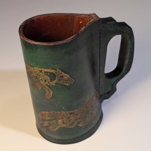 Boar’s Head Leather Tankard Mug #1198 Hand-Tooled Celtic Wolf Viking Green